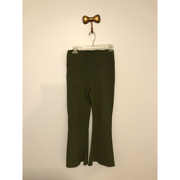 Free People Pants - FP Movement High-Rise Lyla Flare Army Green Ribbed Yoga Pants - SMALL
